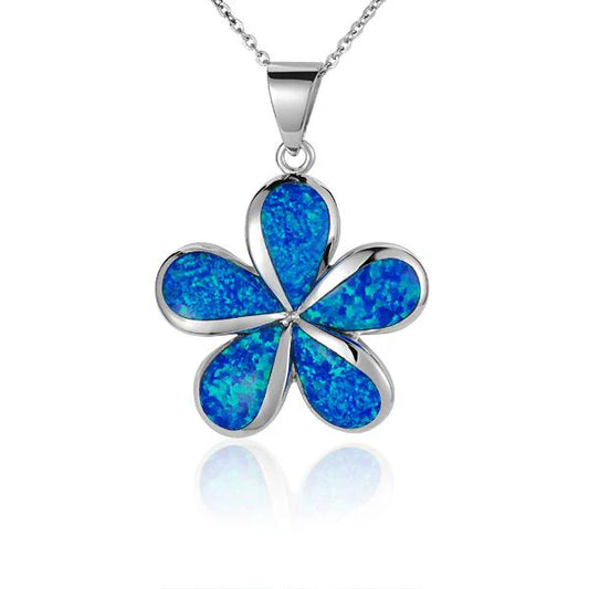 Opal Plumeria pendant, 28mm, featuring a vibrant opal flower design, crafted by Ashley's Gift Shop.