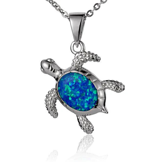 Opal Turtle H-right pendant featuring a polished opal and silver setting, showcasing a detailed turtle design.