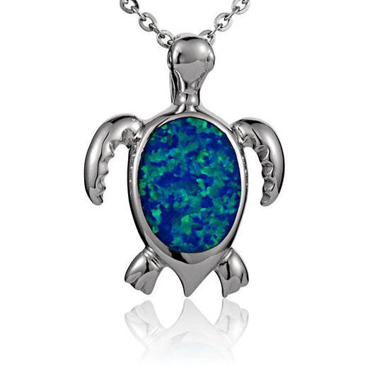 Opal turtle LED pendant necklace with HP design, featuring a colorful opal turtle charm on a silver chain.