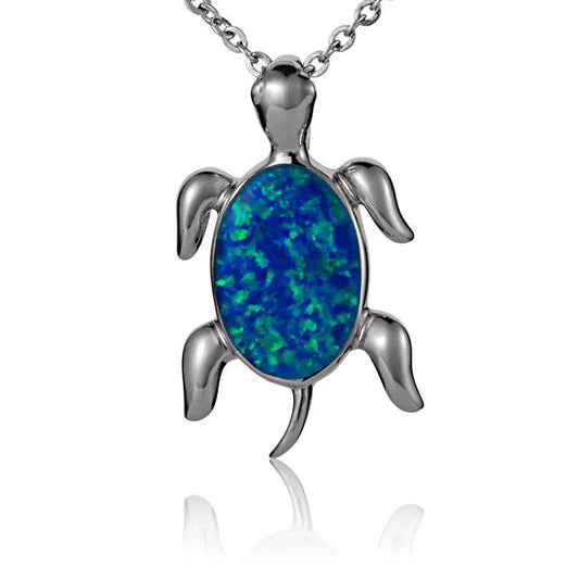 Opal turtle LED pendant necklace featuring a colorful opal stone and a modern gold-tone chain.