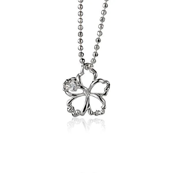 Hawaiian 925 Sterling Silver outline Hibiscus CZ pendant in 925 sterling silver with a 10mm size, featuring a detailed.