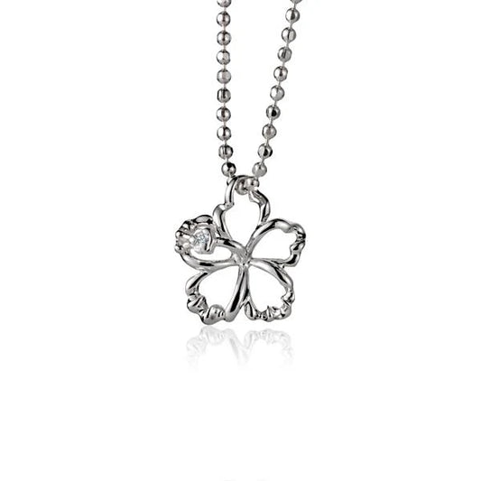 Outline Hibiscus CZ pendant with 10mm size, featuring a delicate floral design and sparkling cubic zirconia stones.