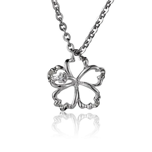 Outline Hibiscus CZ pendant, 12mm, featuring a delicate hibiscus flower design with sparkling cubic zirconia accents.