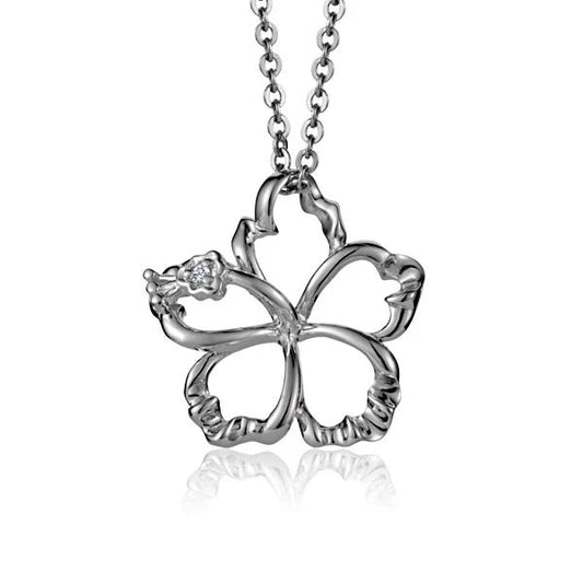 Outline Hibiscus CZ pendant, 15mm, sterling silver with sparkling cubic zirconia, featuring a delicate floral design.