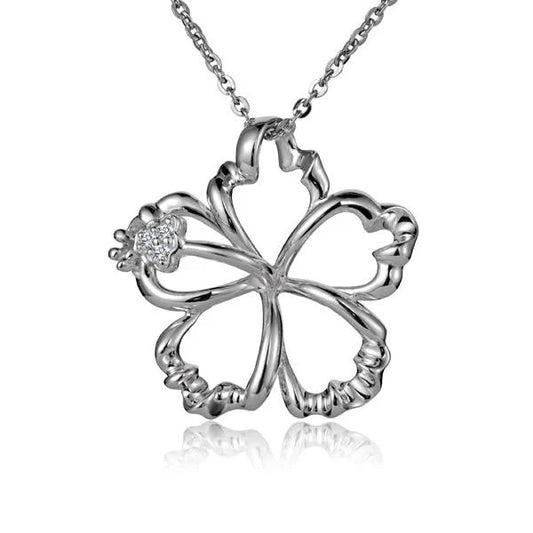 Outline Hibiscus CZ pendant in 925 sterling silver, 25mm size, featuring a delicate floral design with sparkling cubic zirconia accents.