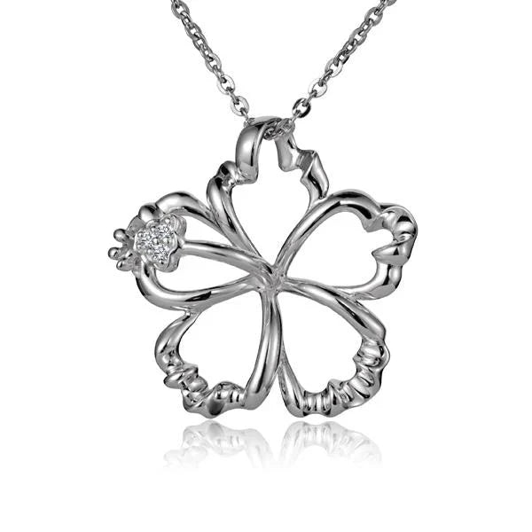 Hawaiian 925 Sterling Silver outline Hibiscus CZ pendant in 925 sterling silver, 25mm size, featuring a delicate floral.
