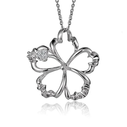 Sterling silver Outline Hibiscus CZ pendant, 30mm, featuring detailed floral design, perfect for jewelry or necklace accessories.