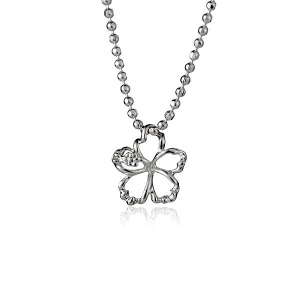 Hawaiian 925 Sterling Silver outline Hibiscus CZ Pendant, 8mm, featuring detailed flower design with sparkling cubic.