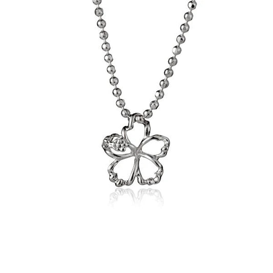 Outline Hibiscus CZ pendant in 8mm, featuring a delicate flower design with sparkling cubic zirconia stones.