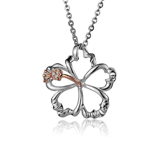 925 sterling silver Outline Hibiscus CZ pendant, 20mm, featuring a detailed floral design for elegant jewelry.