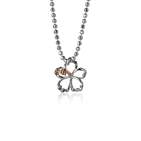 Hawaiian 925 Sterling Silver hibiscus CZ PG 2T Pendant, 8mm outline design with vibrant gemstone accents, elegant jewelry.