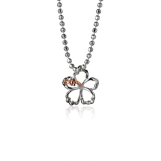 Outline hibiscus CZ PG 2T pendant, 8mm, featuring a delicate hibiscus design with pink gold finish, jewelry pendant for women