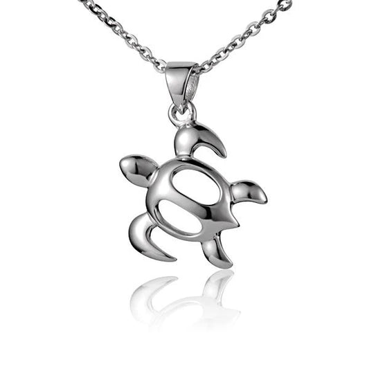 Oval L-Honu pendant featuring a polished design, crafted by Ashley's Gift Shop, displayed on a chain against a neutral background.