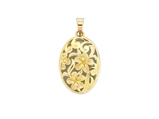 14K Oval Plumeria Pendant - Large — Hawaiian jewelry from Ashley's Gift Shop