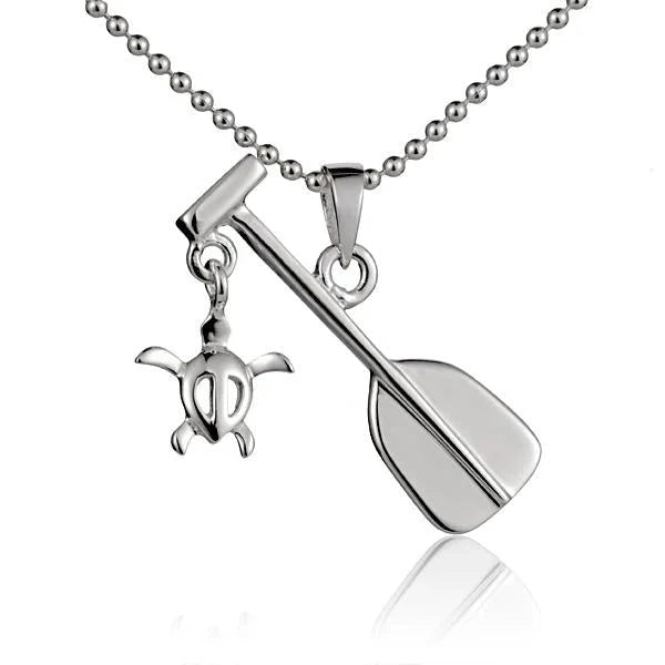 Hawaiian 925 Sterling Silver paddle Honu pendant featuring a turtle design.