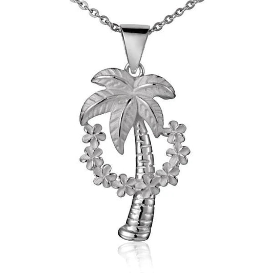 Sterling silver Palm Tree Lei Pendant featuring a detailed palm tree design, perfect for tropical-inspired jewelry.