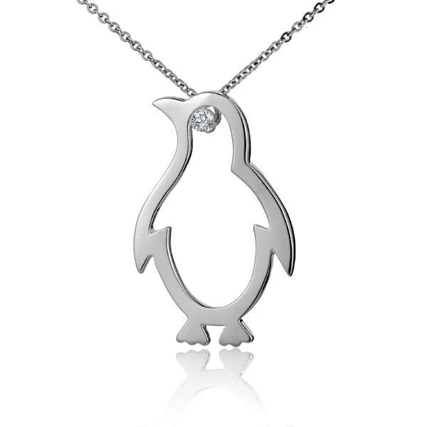 Hawaiian 925 Sterling Silver penguin outline pendant, crafted in 925 silver, featuring a sleek and minimalist design.