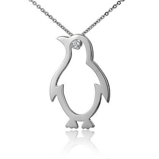 Silver penguin outline pendant necklace featuring a sleek, minimalist penguin design, ideal for animal lovers and jewelry enthusiasts.