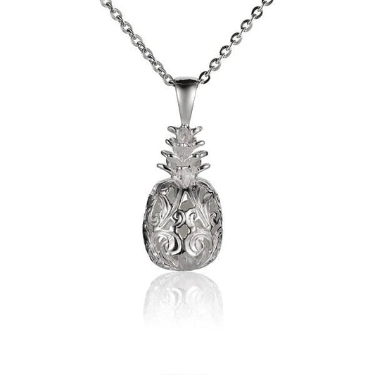 Sterling silver Pineapple Scroll Pendant featuring intricate pineapple and scroll design, ideal for necklace jewelry.