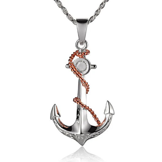 Nautical pirate anchor pendant jewelry with detailed metal design, perfect for maritime-themed accessories.