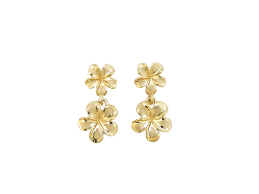 14K Plumeria #2, 3 Stud Earring — Hawaiian jewelry from Ashley's Gift Shop