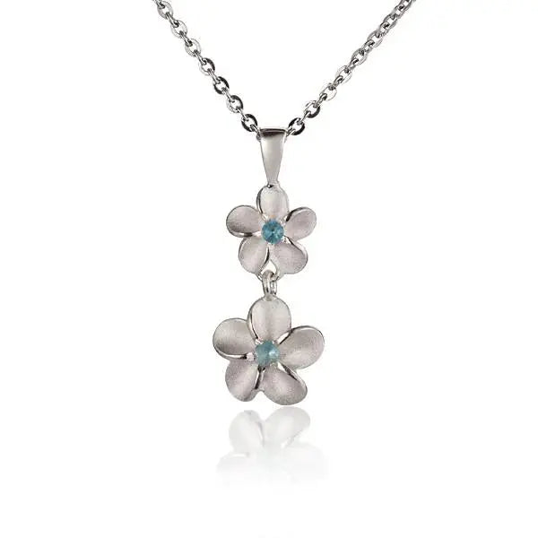 Hawaiian 925 Sterling Silver plumeria Blue CZ pendant, 8-10mm size, featuring a floral design and sparkling blue cubic.