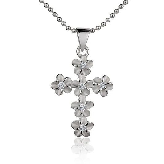Plumeria cross pendant with 5mm size, featuring a delicate floral design, made by Ashley's Gift Shop.
