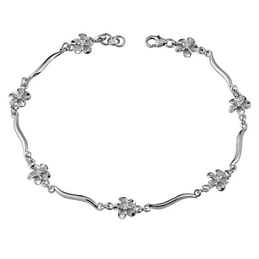 Plumeria CZ Bar Rhodium Anklet - 8mm image 0