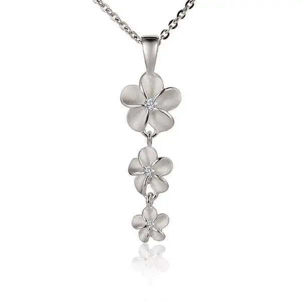 Hawaiian 925 Sterling Silver plumeria CZ pendant in small sizes, featuring colorful cubic zirconia stones.