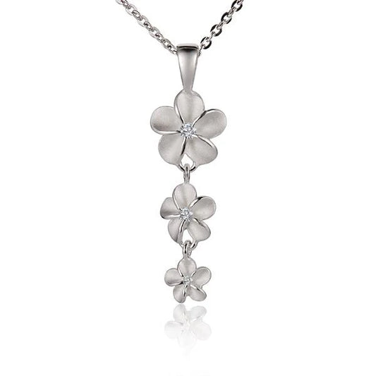 Small Plumeria CZ pendant in 10mm, 8mm, and 6mm sizes featuring sparkling cubic zirconia stones, perfect for jewelry making.