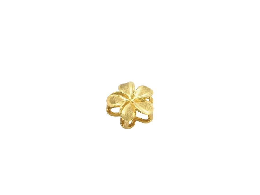 Hawaiian 14K Gold plumeria Drop Pendant featuring a delicate flower design, hanging from a fine chain.