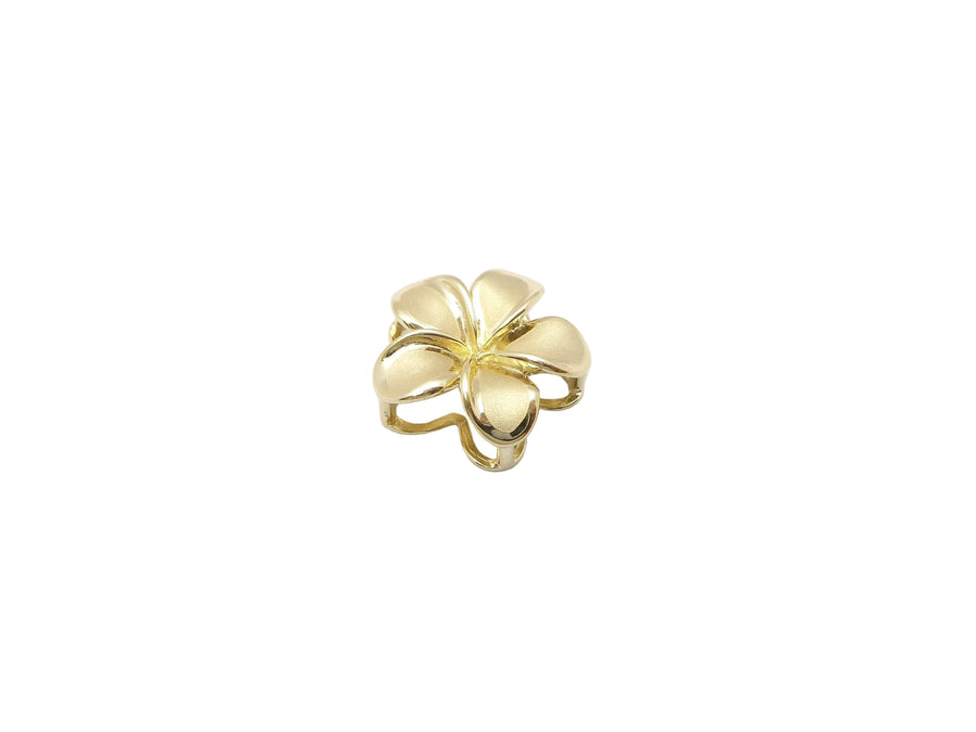 Hawaiian 14K Gold plumeria Drop Pendant with floral design, featuring a delicate plumeria flower.