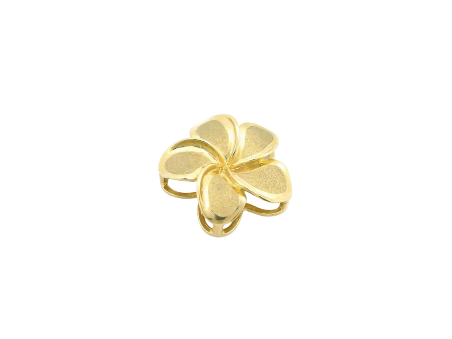 Hawaiian 14K Gold plumeria Drop Pendant with floral design, featuring a delicate pendant hanging from a fine chain.