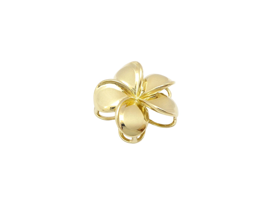 Hawaiian 14K Gold plumeria Drop Pendant with delicate floral design.