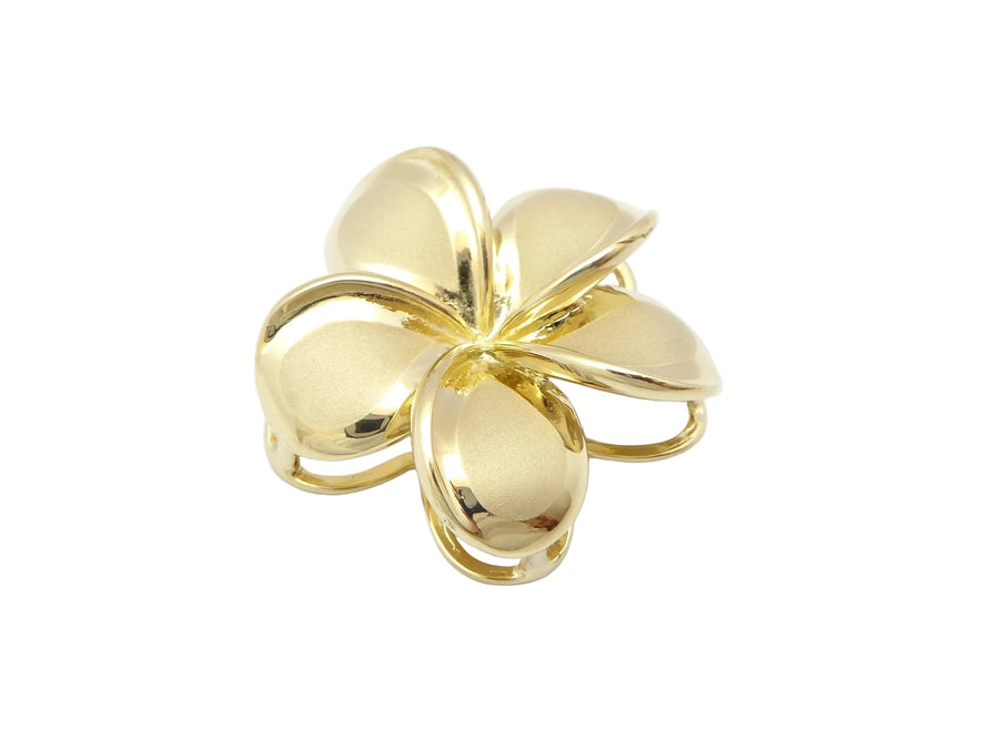 Hawaiian 14K Gold plumeria Drop Pendant with floral design, featuring a delicate flower shape and a graceful hanging style.