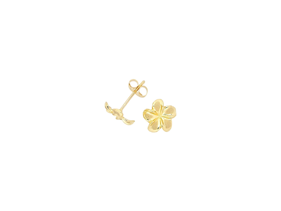 Hawaiian 14K Gold plumeria earring featuring a detailed floral design.