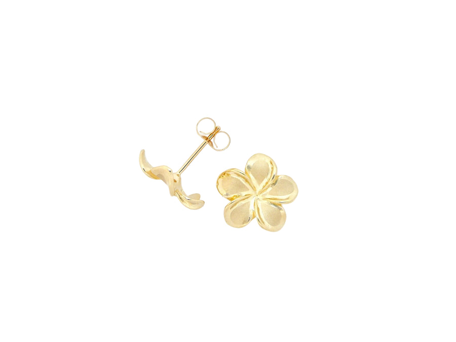 Hawaiian 14K Gold plumeria Earring #3 featuring delicate floral design.