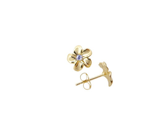 14K Plumeria Earring w/Tanzanite #1 — Hawaiian jewelry from Ashley's Gift Shop