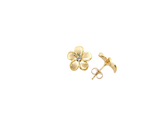14K Plumeria Earring w/Tanzanite #2 — Hawaiian jewelry from Ashley's Gift Shop