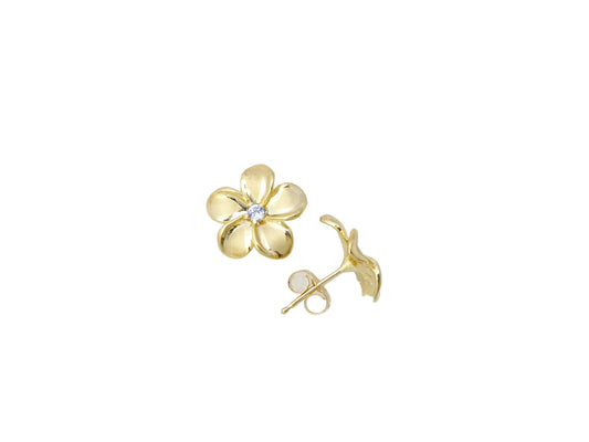 14K Plumeria Earring w/Tanzanite #3 — Hawaiian jewelry from Ashley's Gift Shop