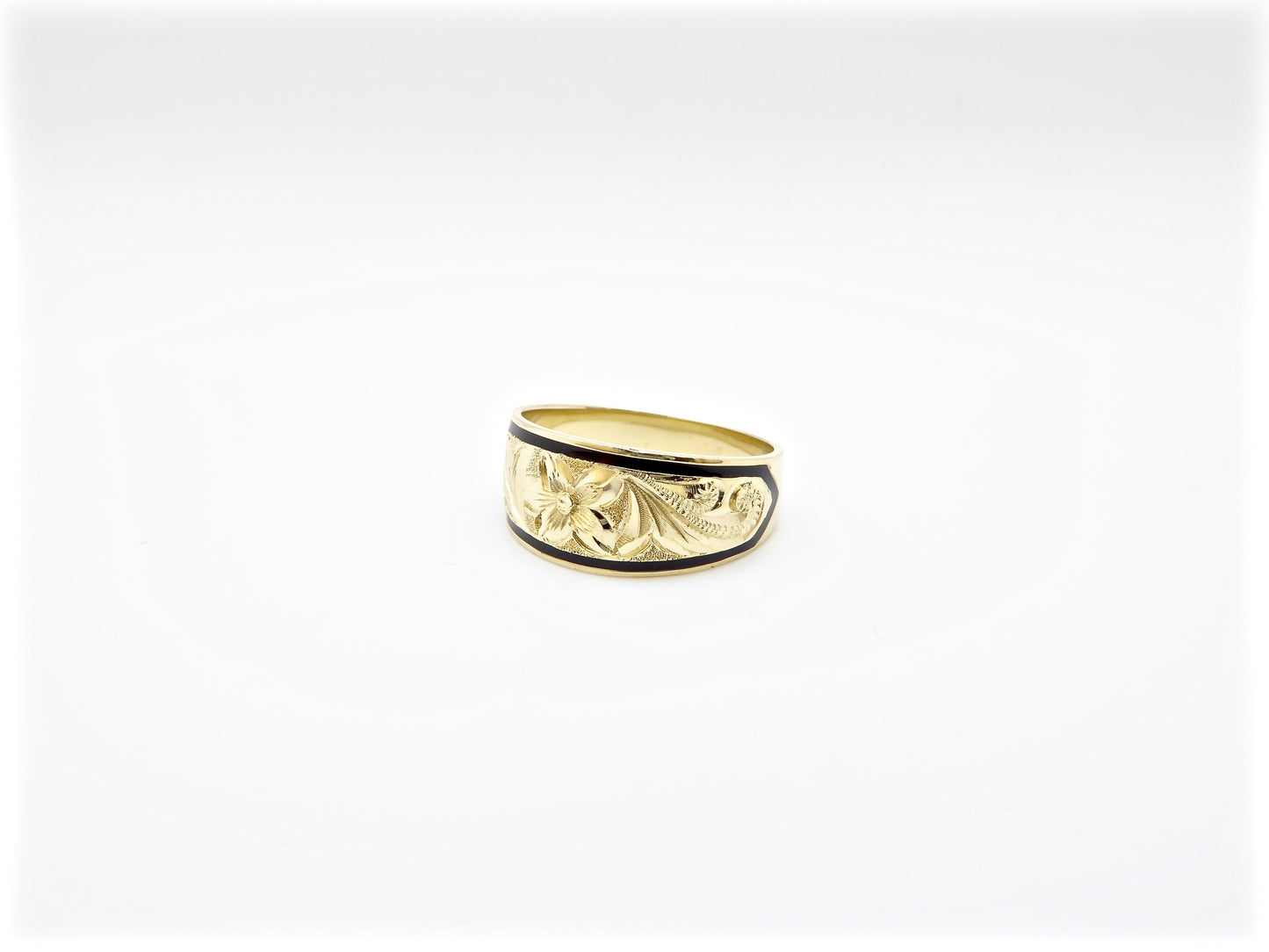 Plumeria Gold Ring with Black Inlay image 0