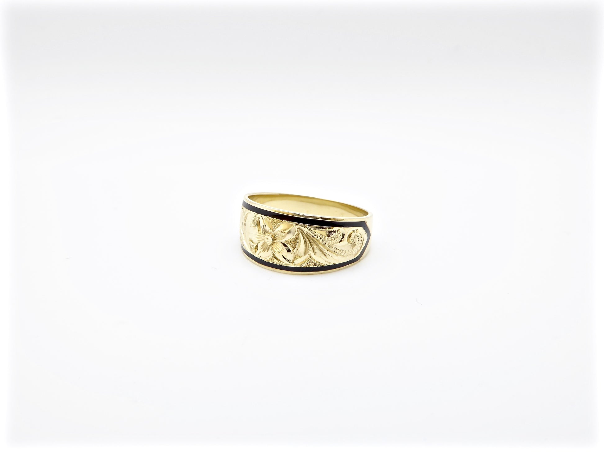 Plumeria Gold Ring with Black Inlay image 0