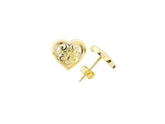 14K Plumeria Heart Earring #1 — Hawaiian jewelry from Ashley's Gift Shop