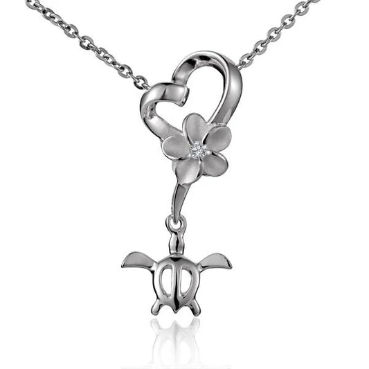 Plumeria Heart and Honu pendant with 8mm size, featuring a floral and turtle design, crafted by Ashley's Gift Shop.