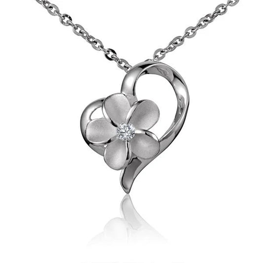Plumeria Heart Pendant in 10mm with a delicate floral design, crafted by Ashley's Gift Shop for elegant jewelry.