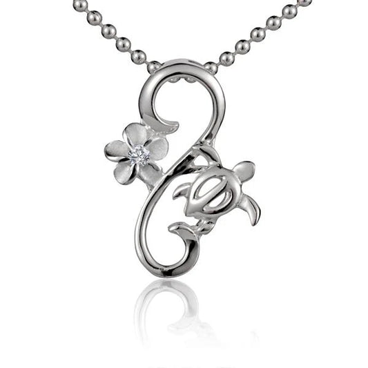 Plumeria Honu on wire pendant featuring a Hawaiian turtle design, crafted by Ashley's Gift Shop, with colorful plumeria flowers.