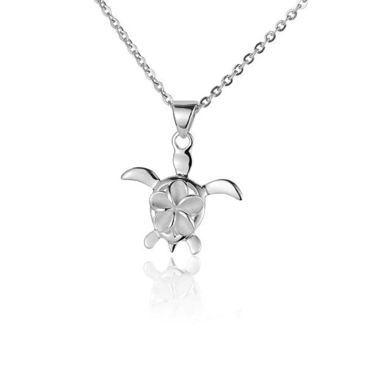 8mm Plumeria Honu pendant by Ashley's Gift Shop featuring a carved honu turtle and plumeria flower design in natural stone.
