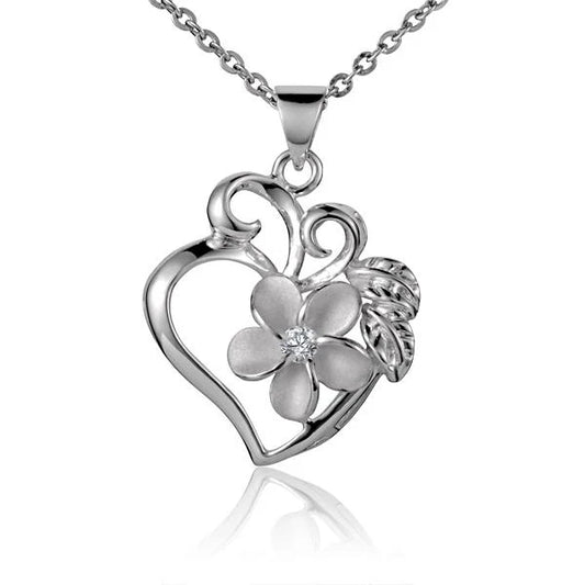 Plumeria leaf heart pendant in 10mm size, crafted by Ashley's Gift Shop, featuring a delicate floral design with a polished finish.