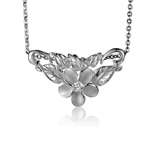 Sterling silver Plumeria leaf slider pendant, 10mm, featuring detailed floral design for jewelry or necklace accents.