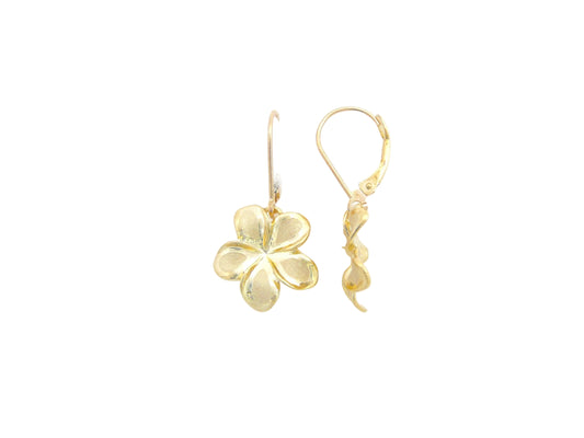 14K Plumeria Lever Back Earring #2 — Hawaiian jewelry from Ashley's Gift Shop
